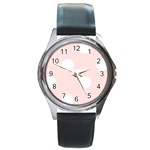 Polka Dots - White on Misty Rose Pink Round Metal Watch
