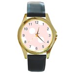 Polka Dots - White on Misty Rose Pink Round Gold Metal Watch
