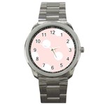 Polka Dots - White on Misty Rose Pink Sport Metal Watch