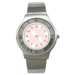 Polka Dots - White on Misty Rose Pink Stainless Steel Watch