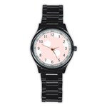 Polka Dots - White on Misty Rose Pink Stainless Steel Round Watch