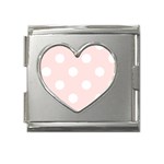 Polka Dots - White on Misty Rose Pink Mega Link Heart Italian Charm (18mm)