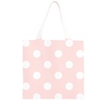 Polka Dots - White on Misty Rose Pink Grocery Light Tote Bag