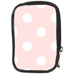 Polka Dots - White on Misty Rose Pink Compact Camera Leather Case