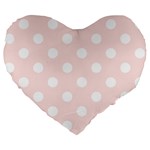Polka Dots - White on Misty Rose Pink Large 19  Premium Flano Heart Shape Cushion