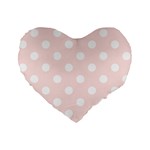 Polka Dots - White on Misty Rose Pink Standard 16  Premium Flano Heart Shape Cushion