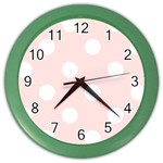 Polka Dots - White on Misty Rose Pink Color Wall Clock