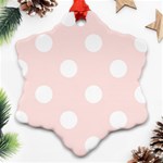 Polka Dots - White on Misty Rose Pink Snowflake Ornament (Two Sides)