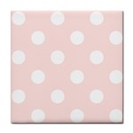 Polka Dots - White on Misty Rose Pink Tile Coaster
