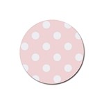 Polka Dots - White on Misty Rose Pink Rubber Round Coaster (4 pack)
