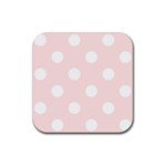 Polka Dots - White on Misty Rose Pink Rubber Coaster (Square)