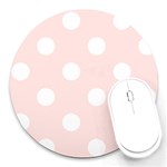 Polka Dots - White on Misty Rose Pink Round Mousepad