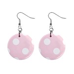 Polka Dots - White on Piggy Pink 1  Button Earrings