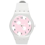 Polka Dots - White on Piggy Pink Round Plastic Sport Watch (M)