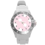 Polka Dots - White on Piggy Pink Round Plastic Sport Watch (L)