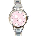 Polka Dots - White on Piggy Pink Round Italian Charm Watch