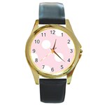 Polka Dots - White on Piggy Pink Round Gold Metal Watch