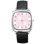 Polka Dots - White on Piggy Pink Square Metal Watch