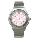 Polka Dots - White on Piggy Pink Stainless Steel Watch