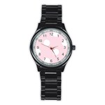 Polka Dots - White on Piggy Pink Stainless Steel Round Watch