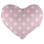 Polka Dots - White on Piggy Pink Large 19  Premium Heart Shape Cushion