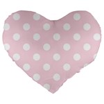 Polka Dots - White on Piggy Pink Large 19  Premium Flano Heart Shape Cushion