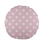 Polka Dots - White on Piggy Pink Standard 15  Premium Flano Round Cushion