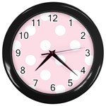 Polka Dots - White on Piggy Pink Wall Clock (Black)