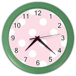 Polka Dots - White on Piggy Pink Color Wall Clock