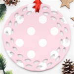 Polka Dots - White on Piggy Pink Ornament (Round Filigree)