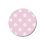 Polka Dots - White on Piggy Pink Rubber Round Coaster (4 pack)