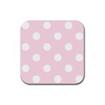 Polka Dots - White on Piggy Pink Rubber Coaster (Square)