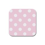 Polka Dots - White on Piggy Pink Rubber Square Coaster (4 pack)