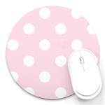 Polka Dots - White on Piggy Pink Round Mousepad