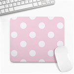Polka Dots - White on Piggy Pink Large Mousepad