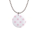 Polka Dots - Piggy Pink on White 1  Button Necklace