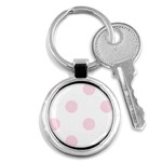 Polka Dots - Piggy Pink on White Key Chain (Round)