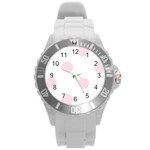 Polka Dots - Piggy Pink on White Round Plastic Sport Watch (L)