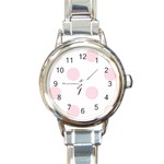 Polka Dots - Piggy Pink on White Round Italian Charm Watch