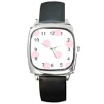 Polka Dots - Piggy Pink on White Square Metal Watch