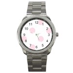 Polka Dots - Piggy Pink on White Sport Metal Watch
