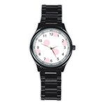 Polka Dots - Piggy Pink on White Stainless Steel Round Watch