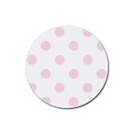 Polka Dots - Piggy Pink on White Rubber Round Coaster (4 pack)