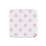 Polka Dots - Piggy Pink on White Rubber Square Coaster (4 pack)