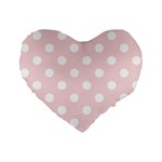 Polka Dots - White on Pale Pink Standard 16  Premium Flano Heart Shape Cushion