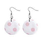 Polka Dots - Pale Pink on White 1  Button Earrings
