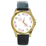 Polka Dots - Pale Pink on White Round Gold Metal Watch