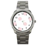 Polka Dots - Pale Pink on White Sport Metal Watch