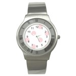 Polka Dots - Pale Pink on White Stainless Steel Watch