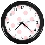 Polka Dots - Pale Pink on White Wall Clock (Black)